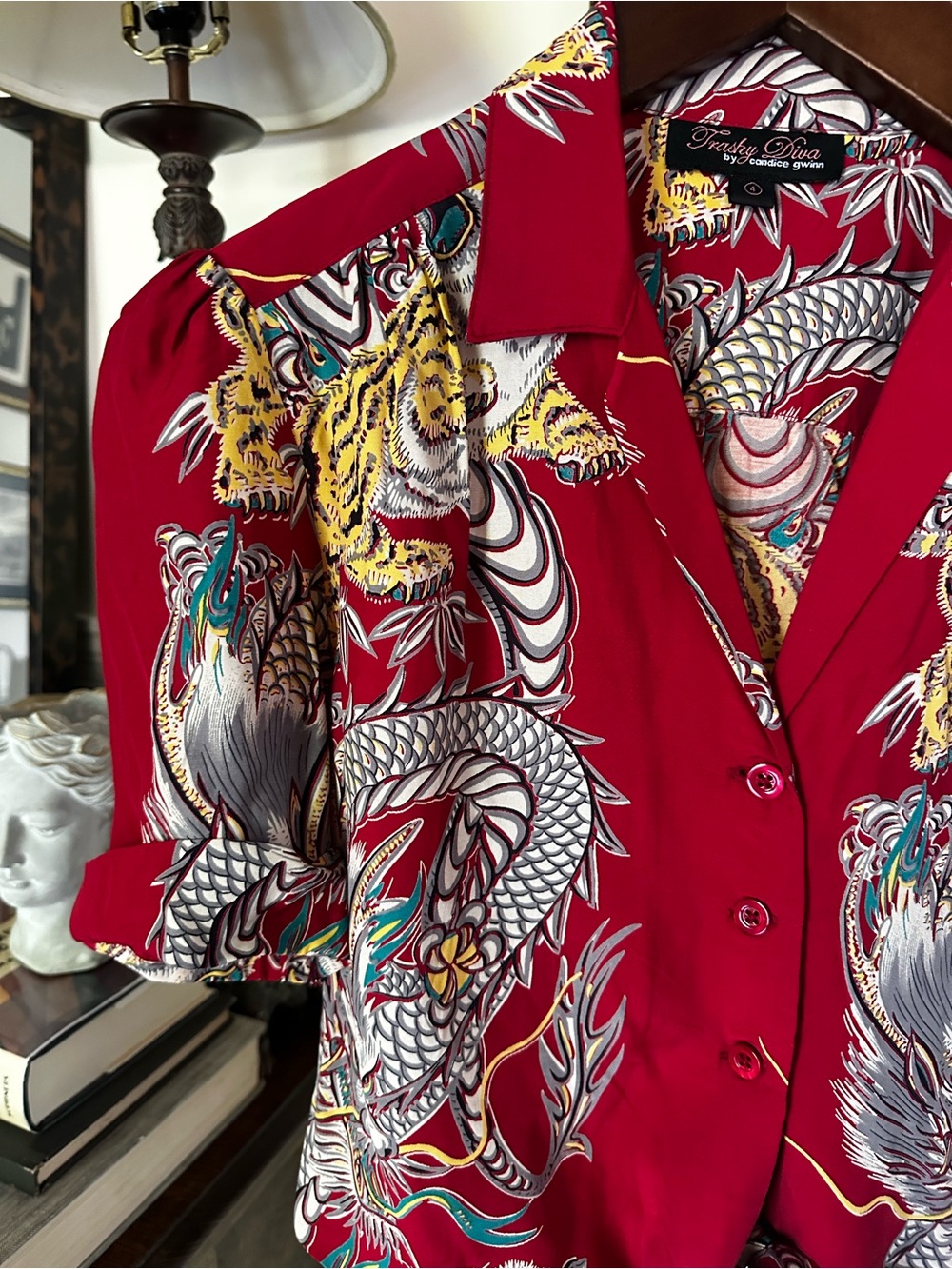 Trashy Diva Red Dragon & Tiger Tie-Front Crop Top - Picture 5 of 7